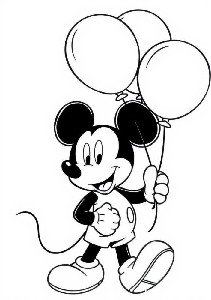 Desenho do Mickey com balões para colorir