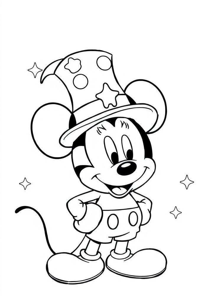 Desenho do Mickey com chapéu de mágico para colorir