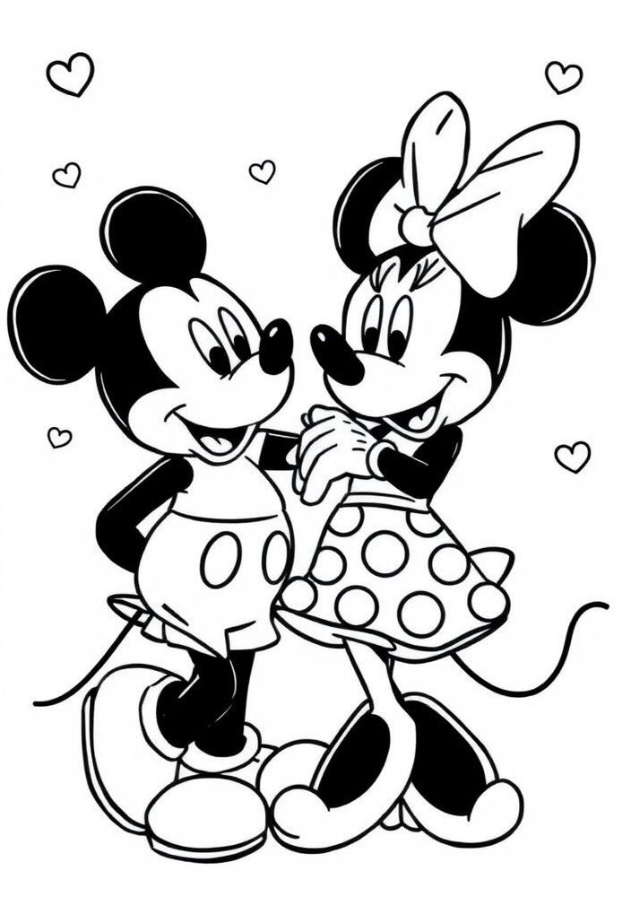 Desenho do Mickey e da Minnie dançando para colorir