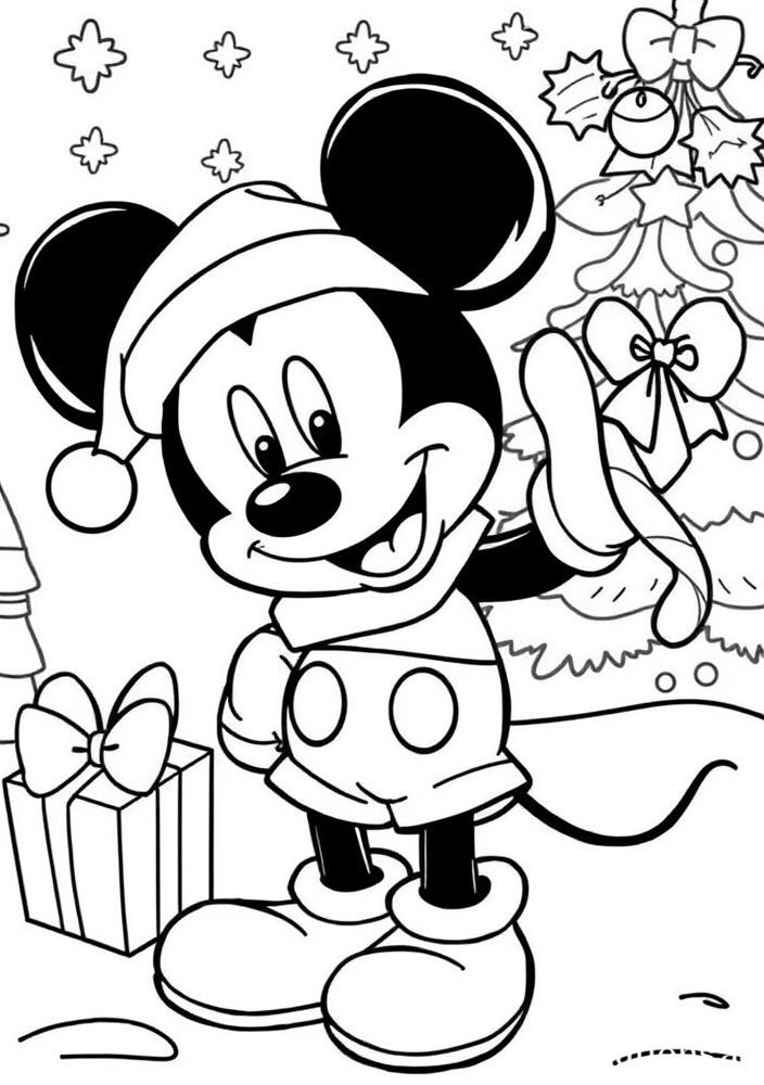 Desenho do Mickey festejando o Natal para colorir