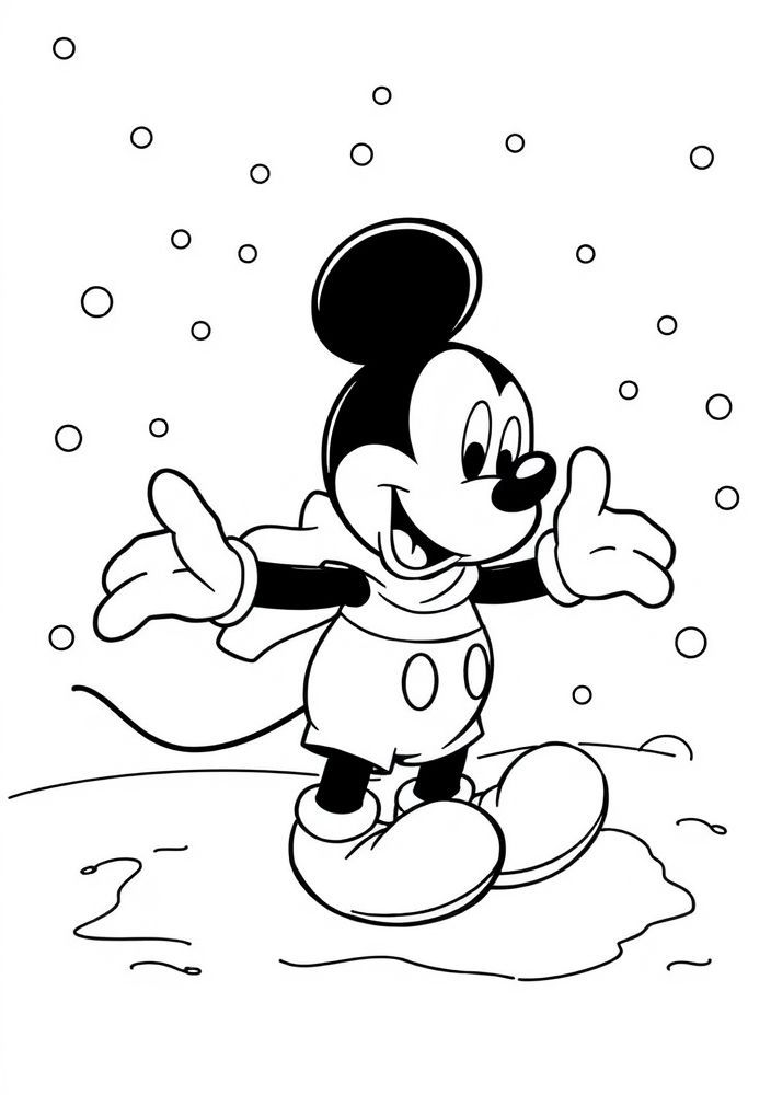 Desenho do Mickey na neve para colorir