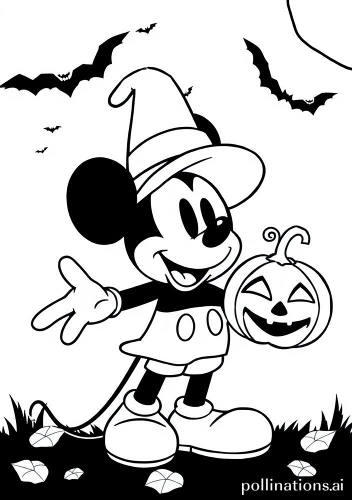 Desenho do Mickey no Halloween com abóbora para colorir