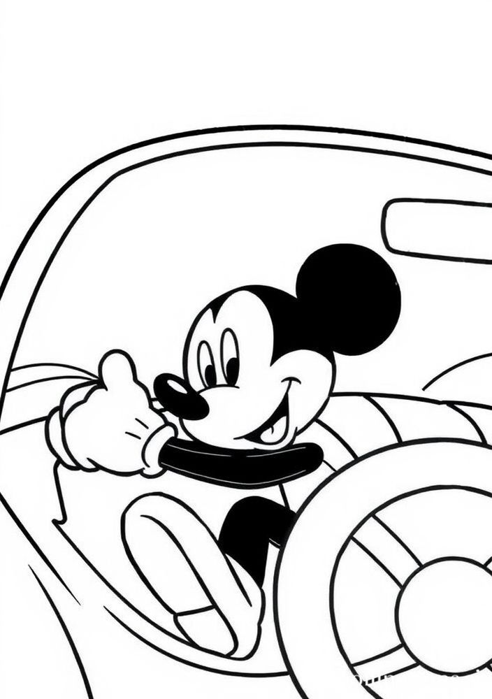 Desenho do Mickey viajando de carro para colorir