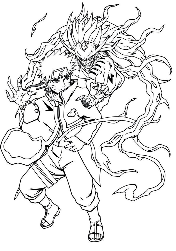 Desenho do Naruto e Kurama para colorir