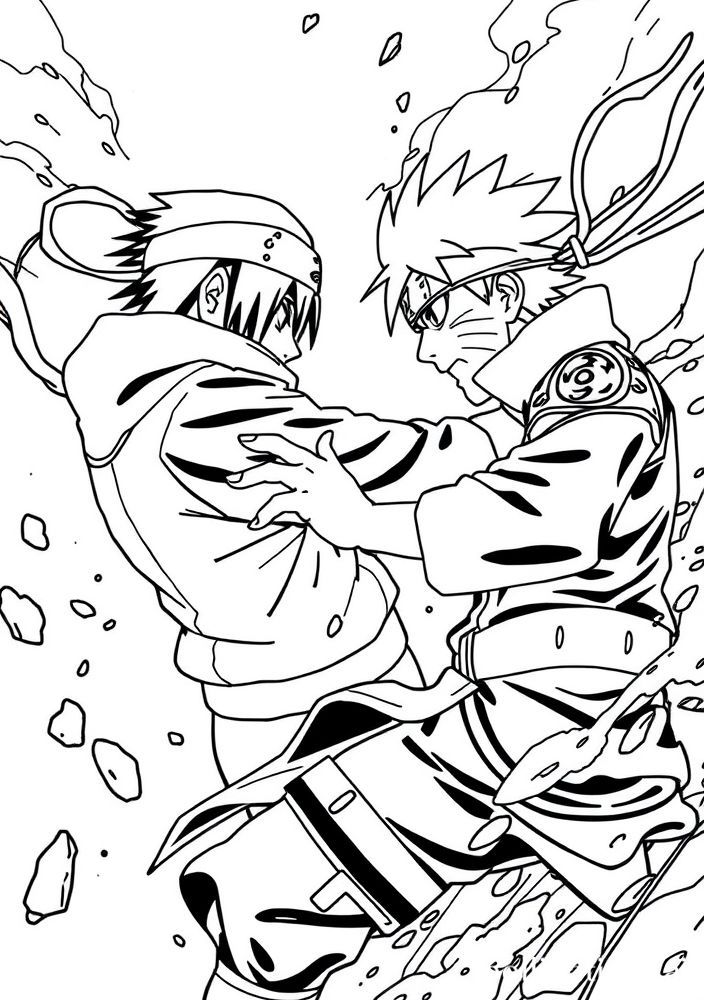 Desenho do Naruto e Sasuke lutando para colorir