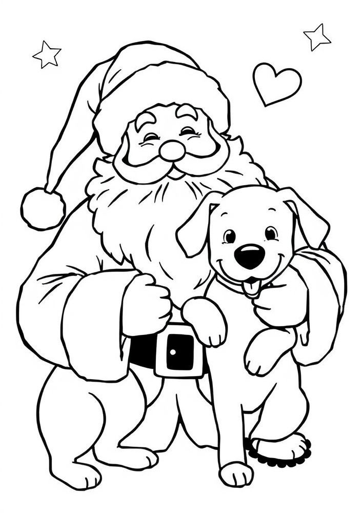 Desenho do Papai Noel com um cachorro para colorir