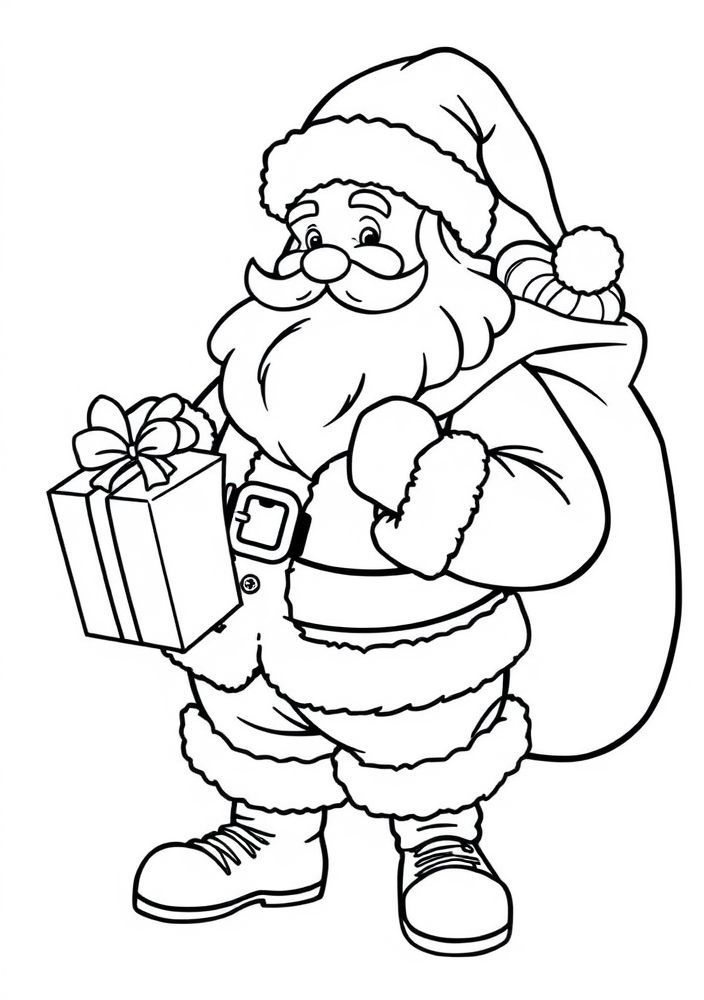 Desenho do Papai Noel com um saco cheio de presentes para colorir