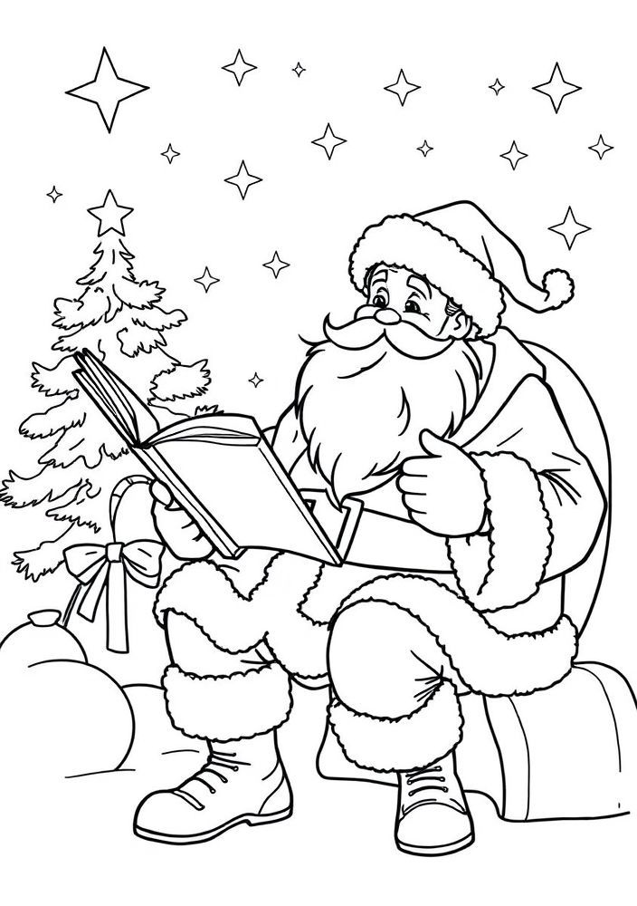 Desenho do Papai Noel contando histórias para colorir
