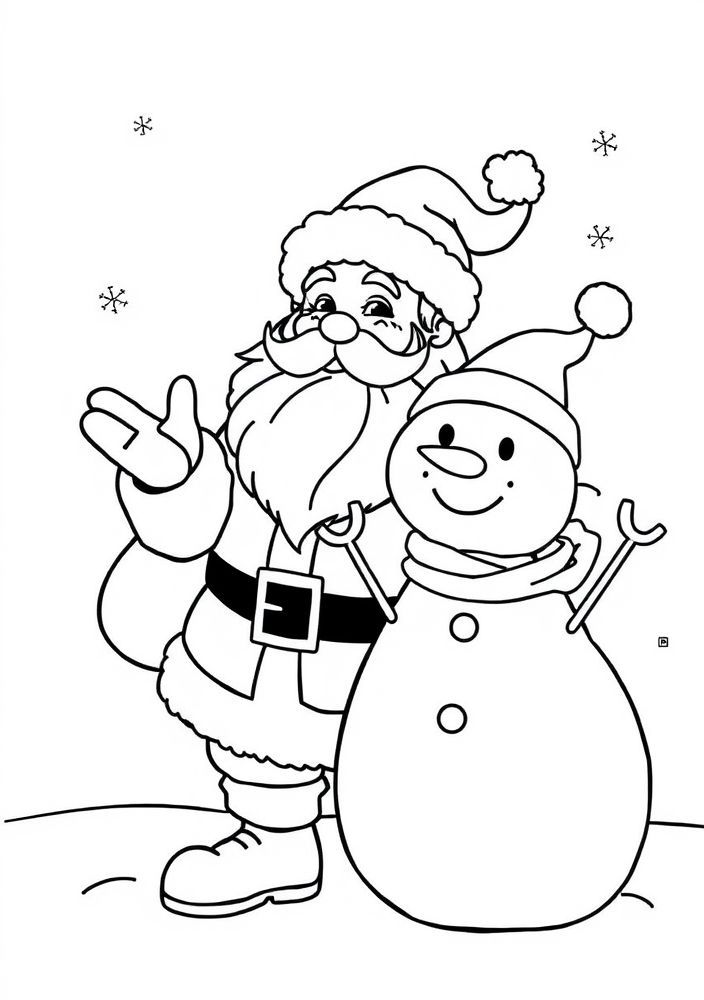 Desenho do Papai Noel e um boneco de neve para colorir