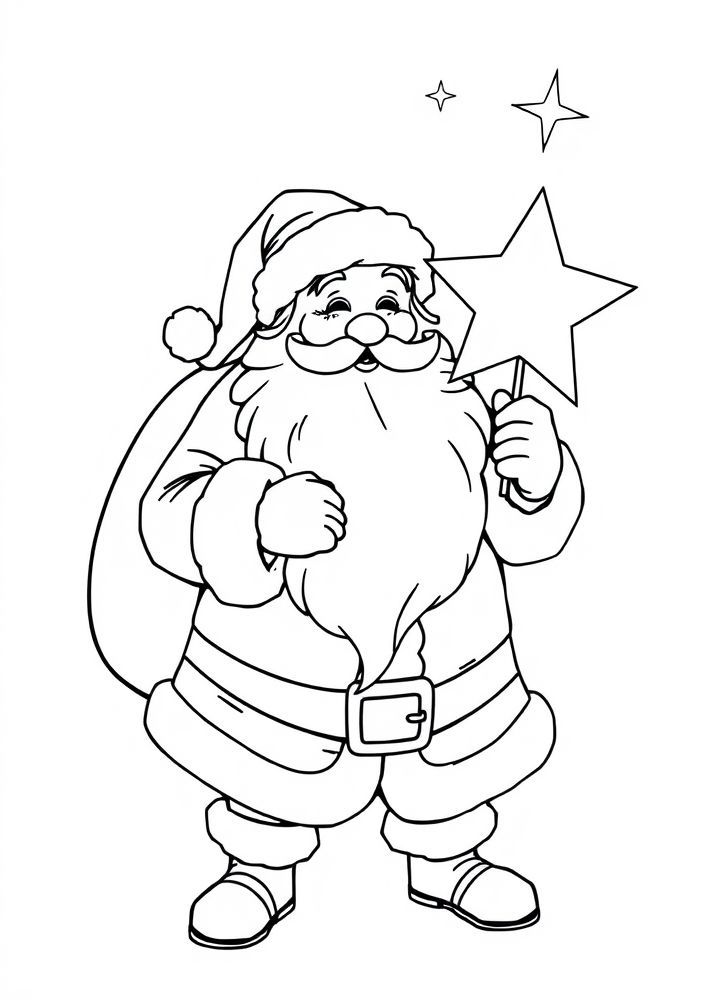 Desenho do Papai Noel e uma estrela de Natal para colorir