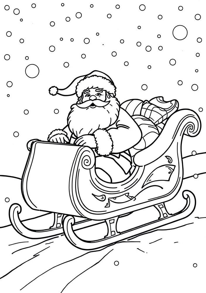 Desenho do Papai Noel em um trenó para colorir