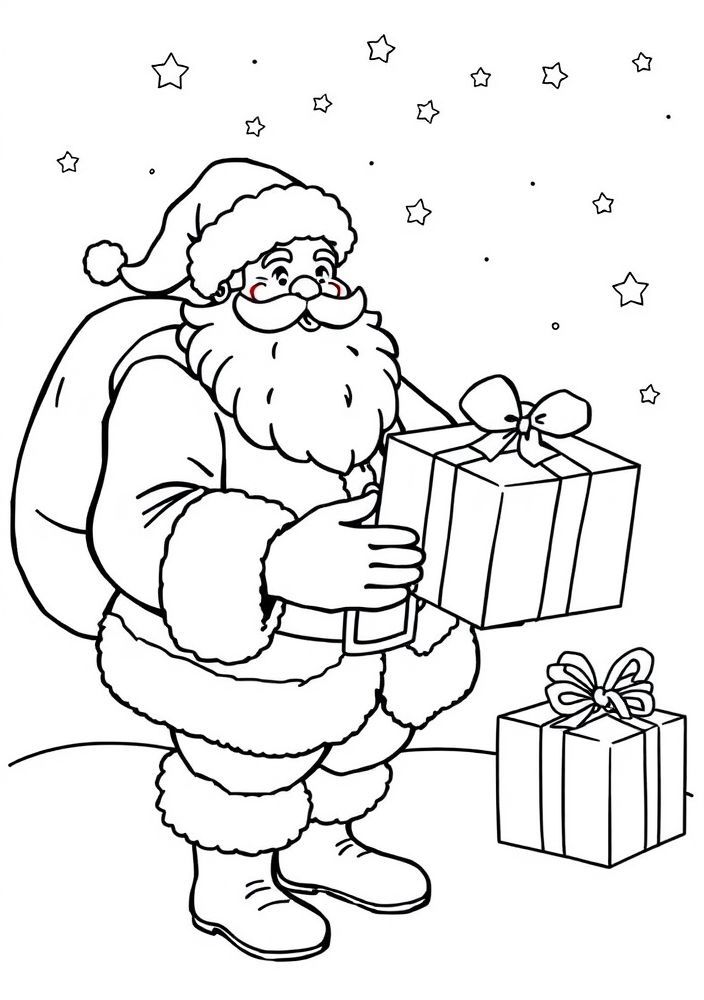 Desenho do Papai Noel fazendo uma entrega especial para colorir