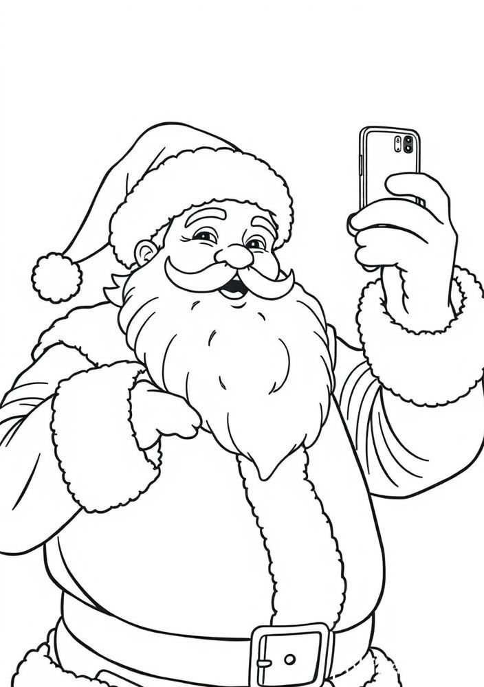 Desenho do Papai Noel fazendo uma selfie para colorir