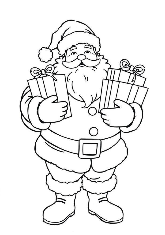 Desenho do Papai Noel segurando presentes para colorir
