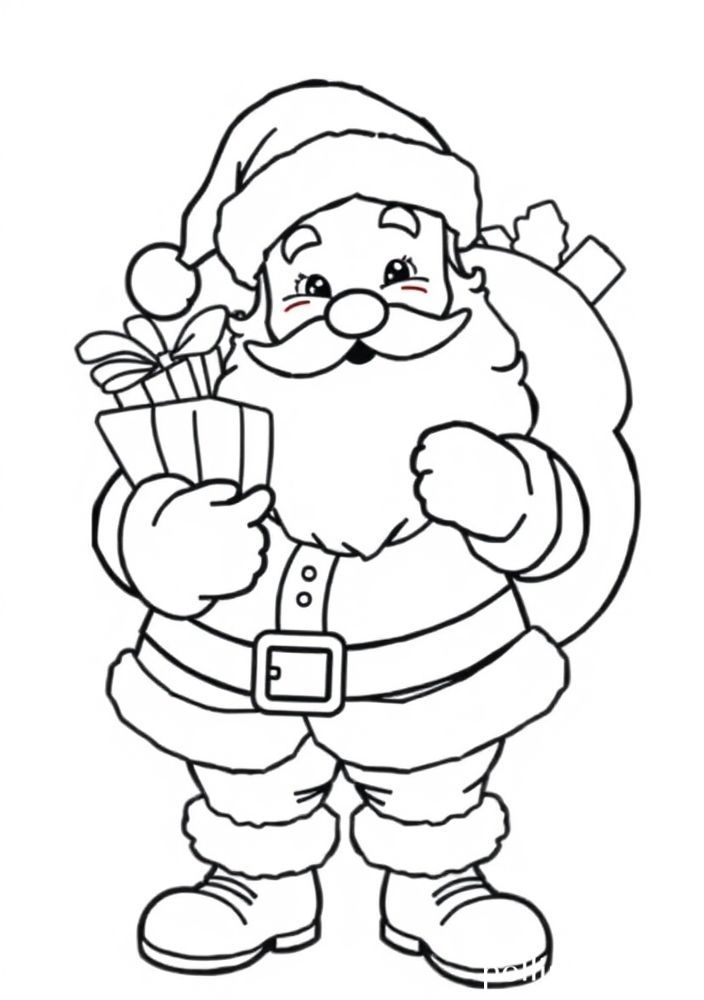 Desenho do Papai Noel segurando um saco de presentes para colorir