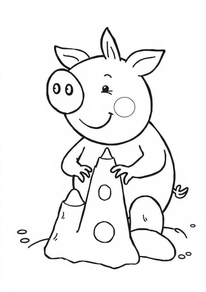 Desenho do Papai Pig construindo um castelo de areia para colorir