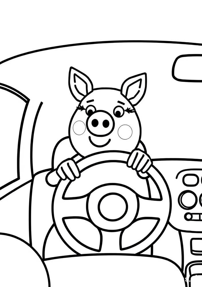 Desenho do Papai Pig dirigindo o carro para colorir