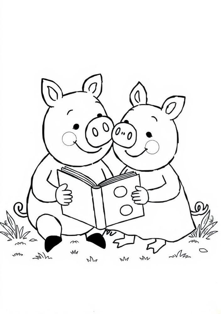 Desenho do Papai Pig e Mamãe Pig lendo uma história para colorir