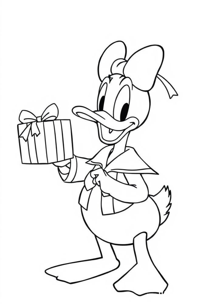 Desenho do Pato Donald com papel de presente para colorir