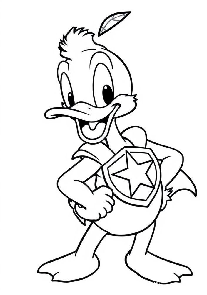 Desenho do Pato Donald com um emblema de super-herói para colorir