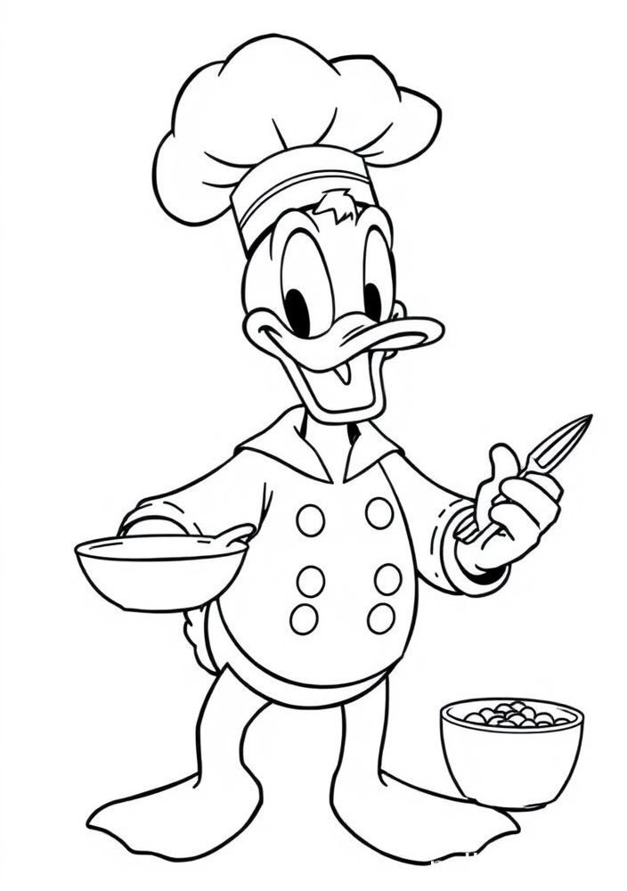 Desenho do Pato Donald como chef de cozinha para colorir