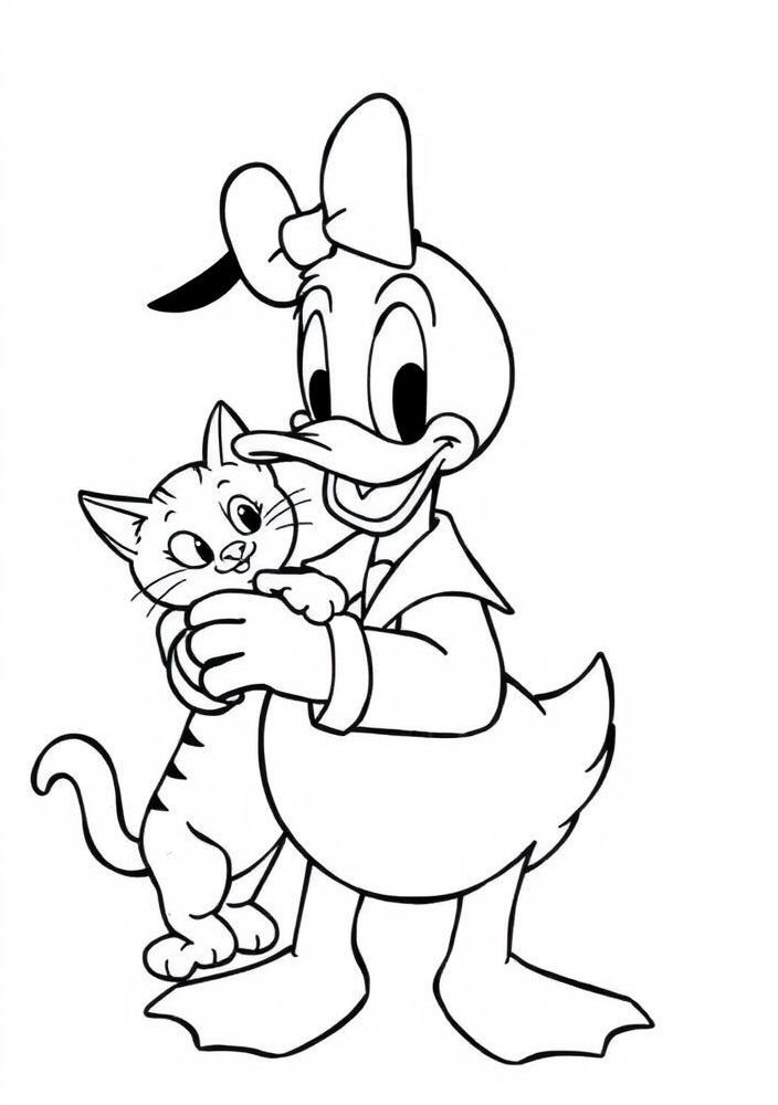 Desenho do Pato Donald e um gato para colorir