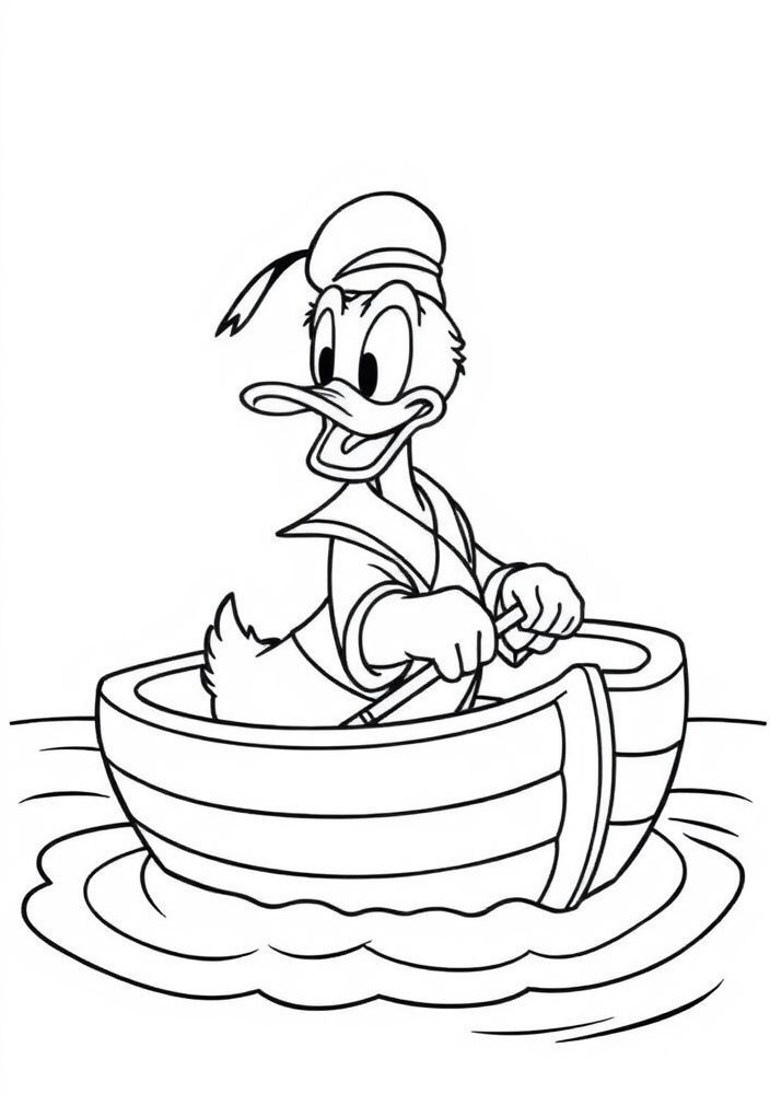 Desenho do Pato Donald em um barco para colorir