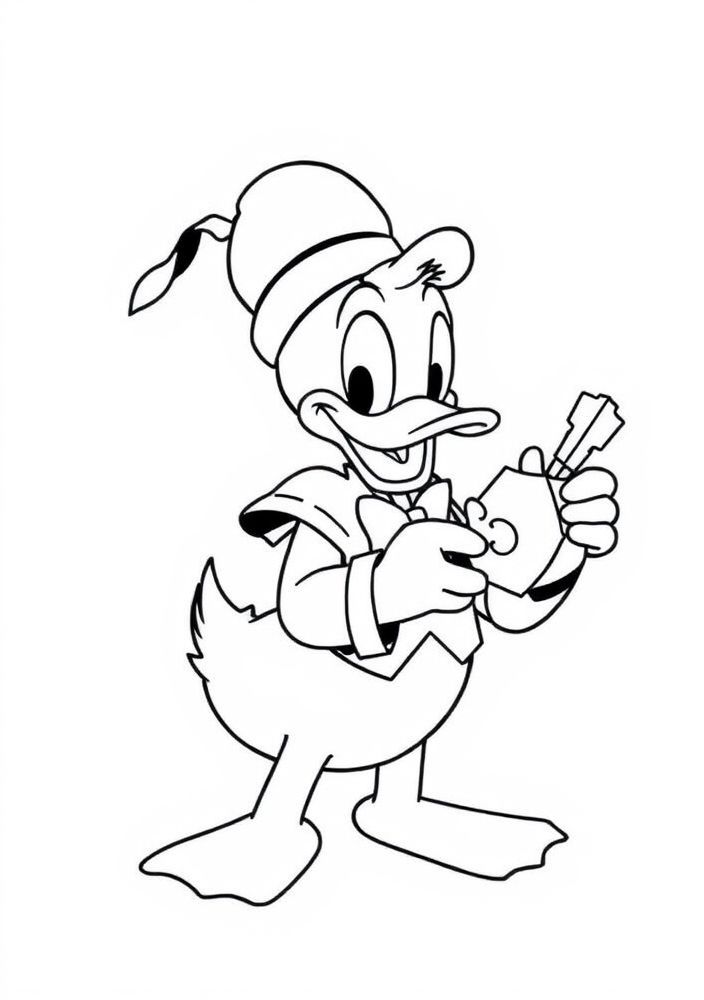 Desenho do Pato Donald fazendo artesanato para colorir
