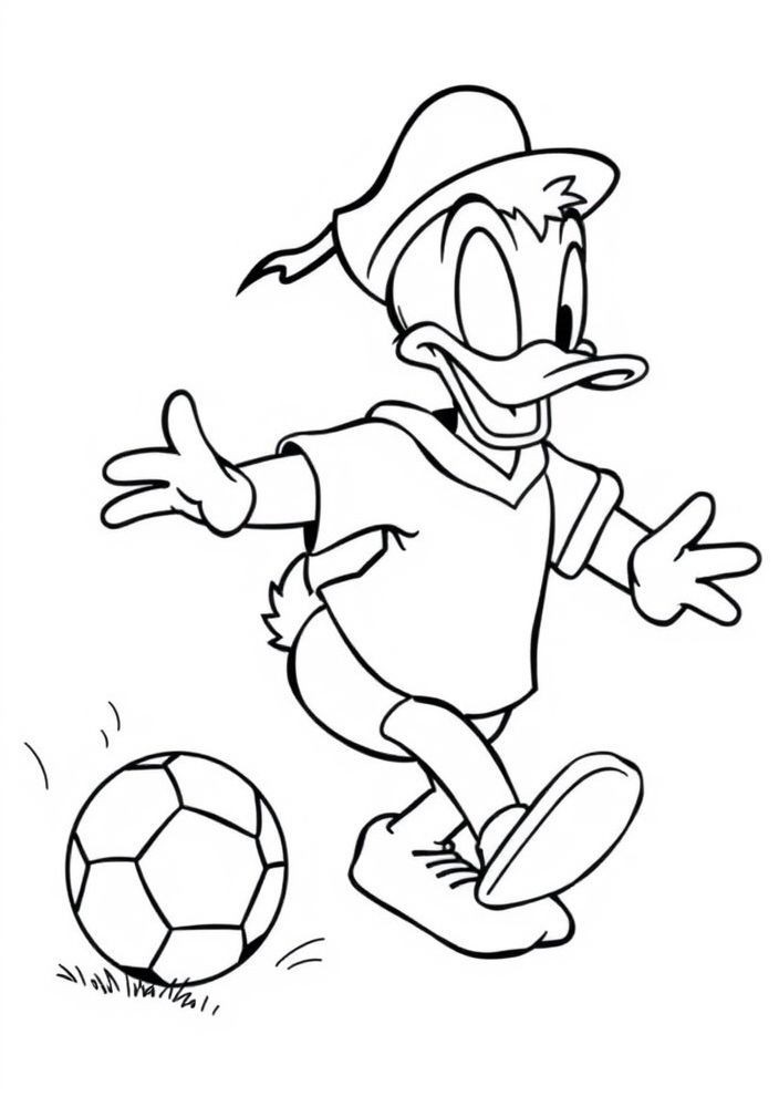 Desenho do Pato Donald jogando futebol para colorir