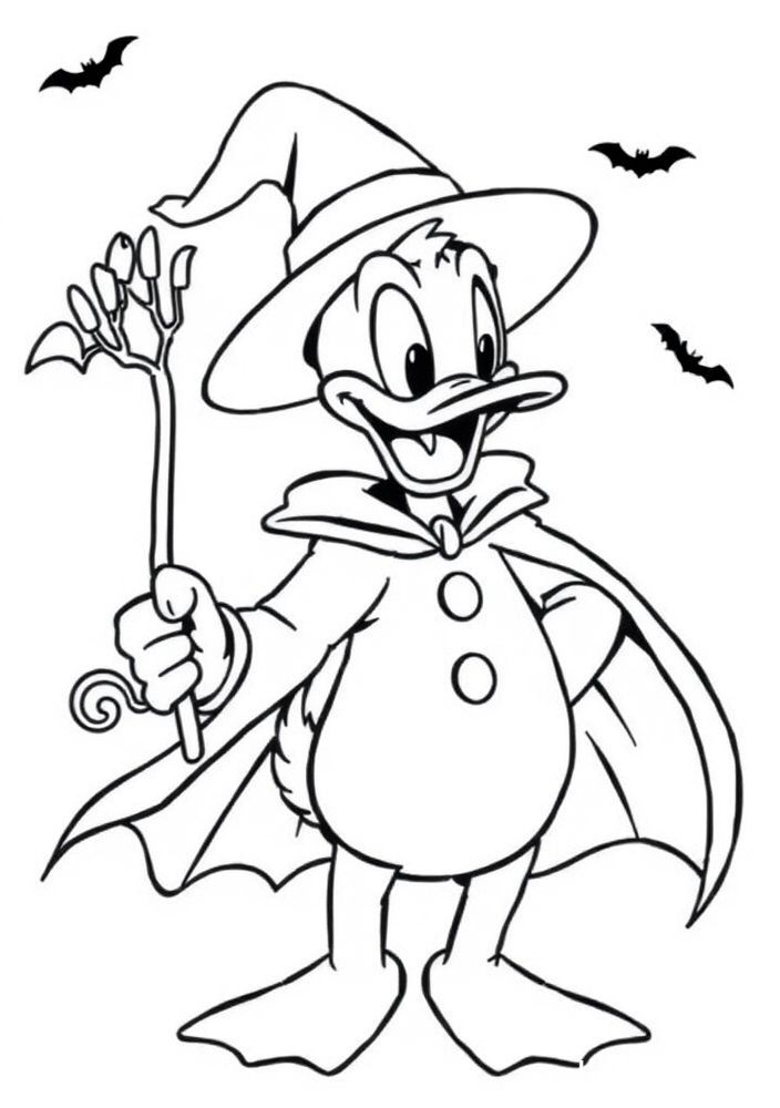 Desenho do Pato Donald na festa de Halloween para colorir