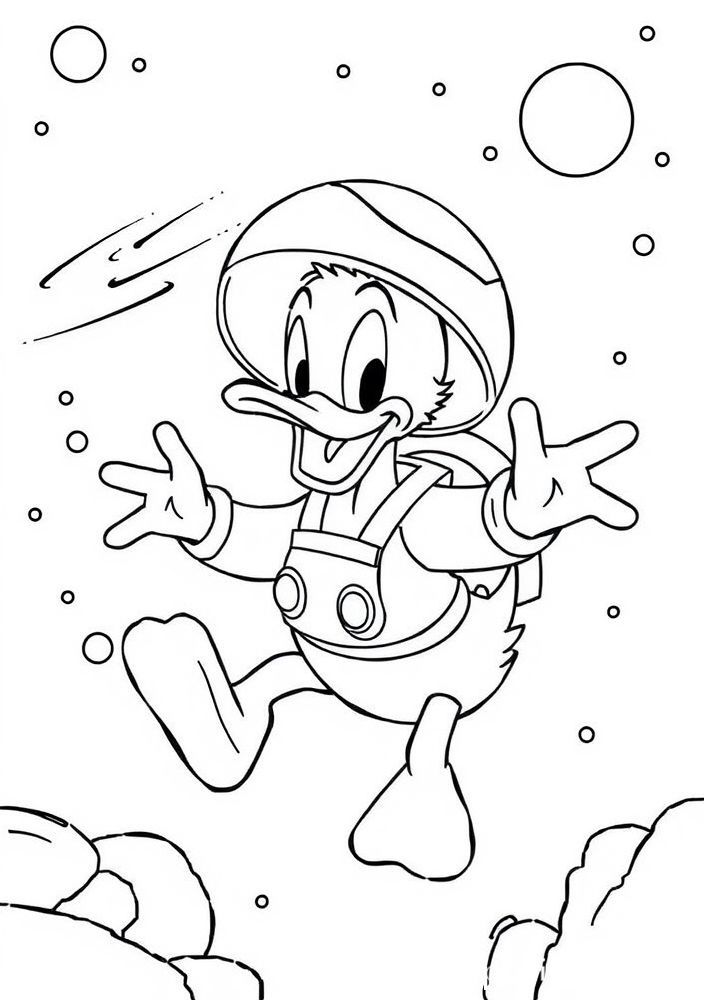 Desenho do Pato Donald no espaço para colorir