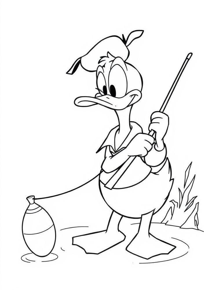 Desenho do Pato Donald pescando para colorir