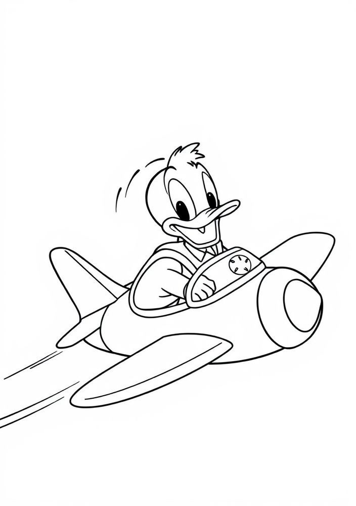 Desenho do Pato Donald pilotando um avião para colorir