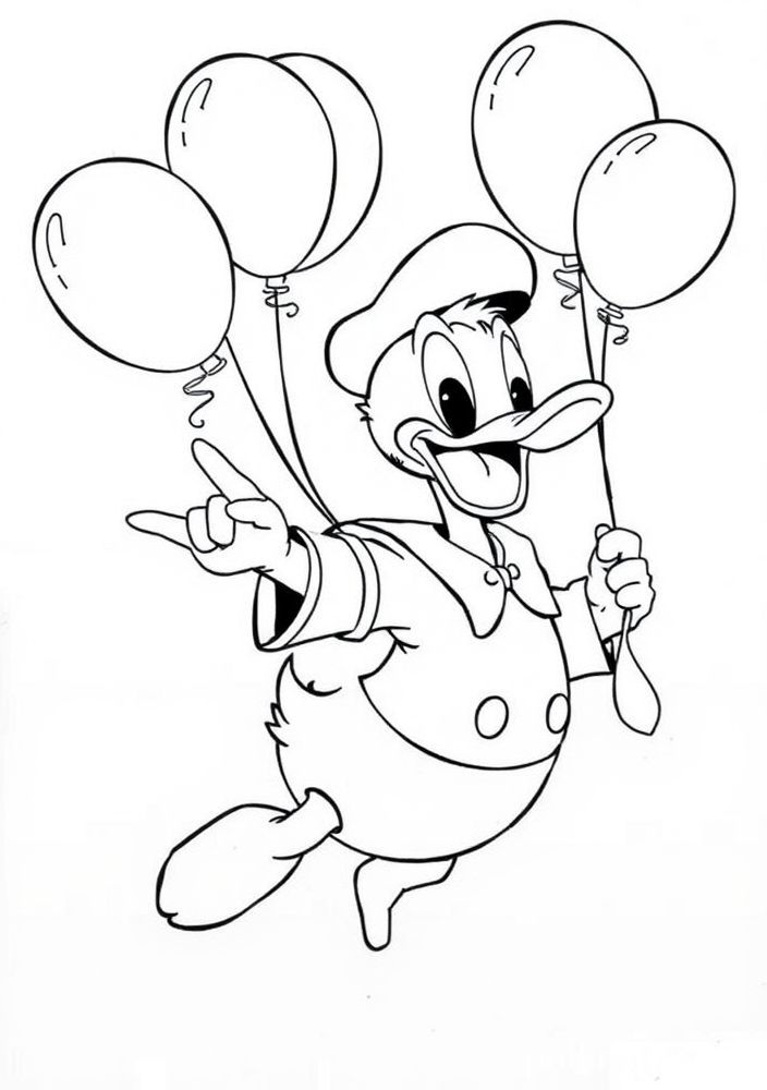 Desenho do Pato Donald voando com balões para colorir