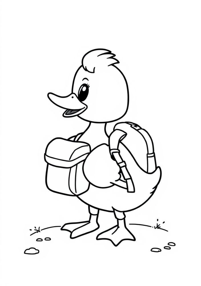 Desenho do Pato aventureiro com mochila para colorir