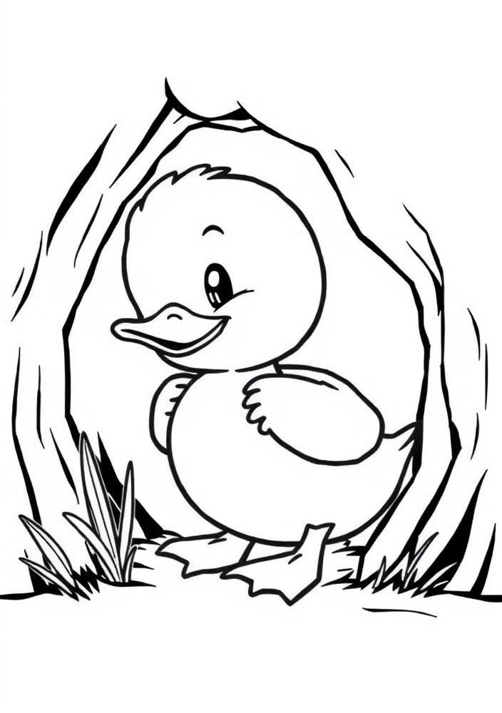 Desenho do Pato brincando de esconde-esconde para colorir