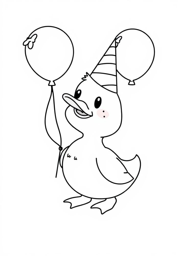 Desenho do Pato com balões de festa para colorir