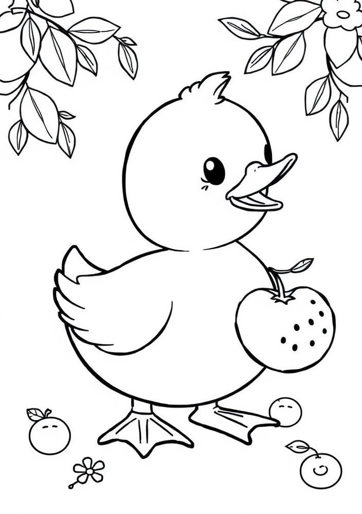 Desenho do Pato com frutas para colorir