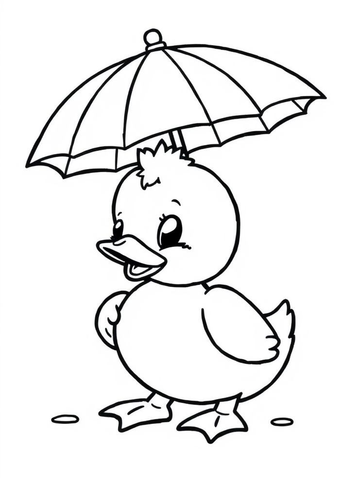 Desenho do Pato com guarda-chuva para colorir