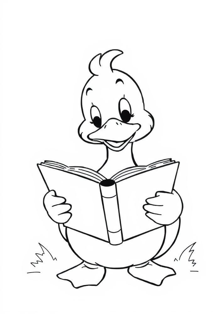 Desenho do Pato com um livro para colorir