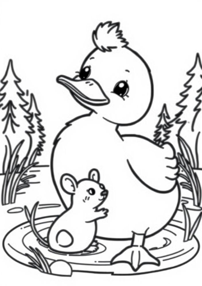 Desenho do Pato e o Rato do Lago Para Colorir