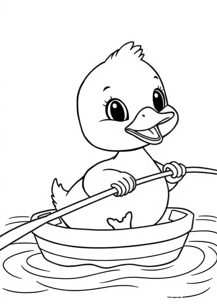 Desenho do Pato em um barco a remos para colorir