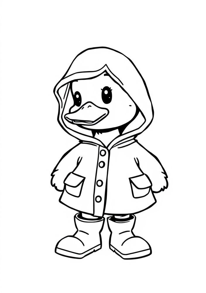 Desenho do Pato na chuva com botas para colorir