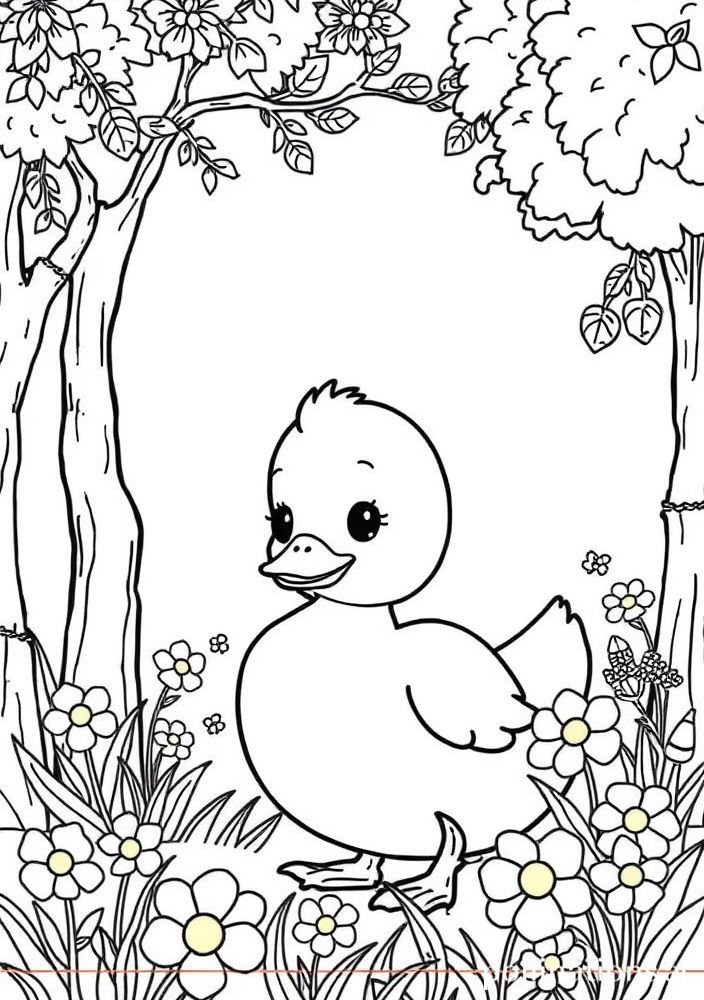 Desenho do Pato na floresta para colorir