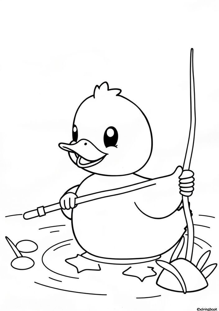 Desenho do Pato pescando para colorir