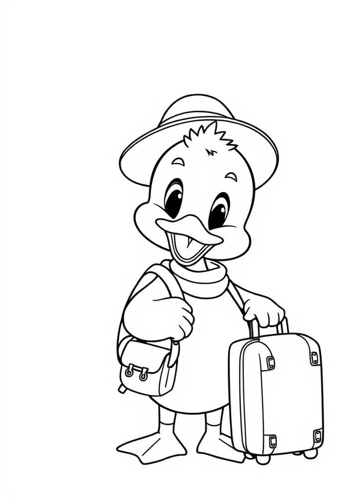 Desenho do Pato viajante com malas para colorir