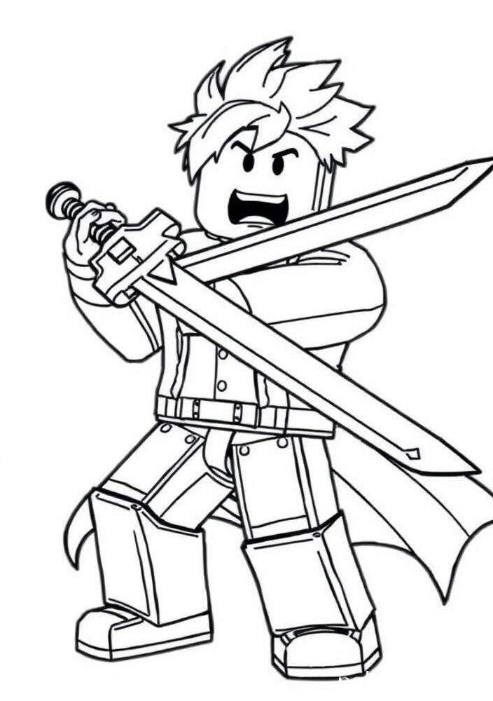 Desenho do Personagem Roblox com Espada para colorir