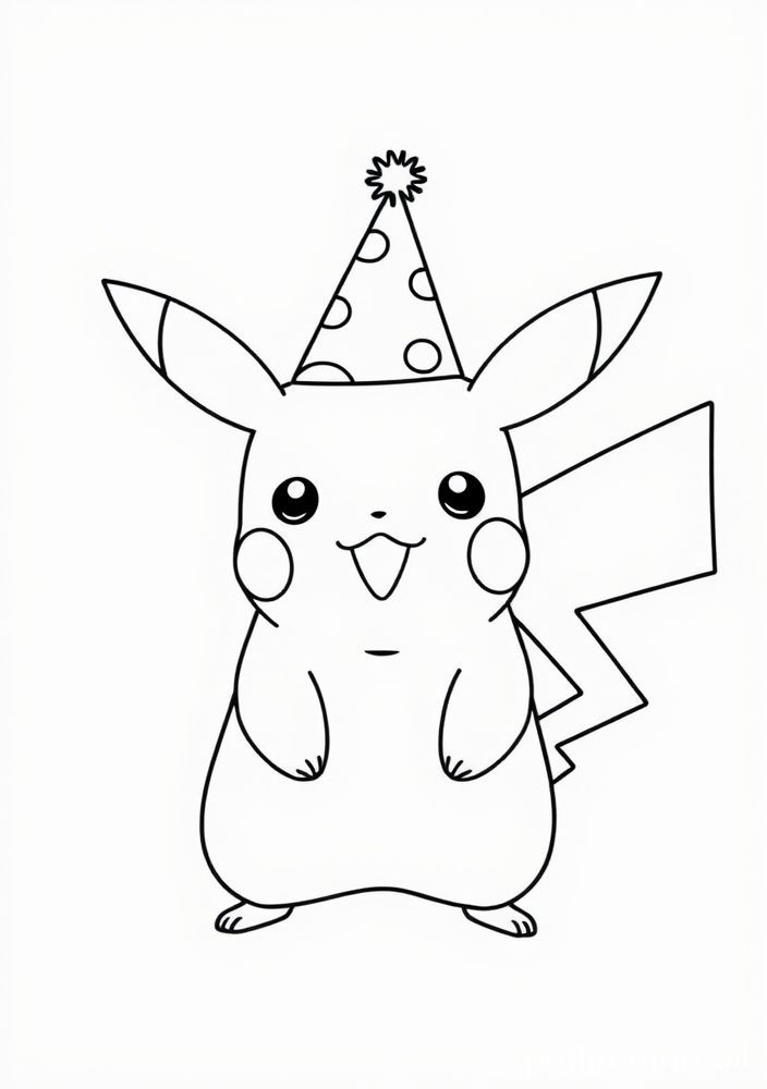 Desenho do Pikachu com um chapéu de festa para colorir