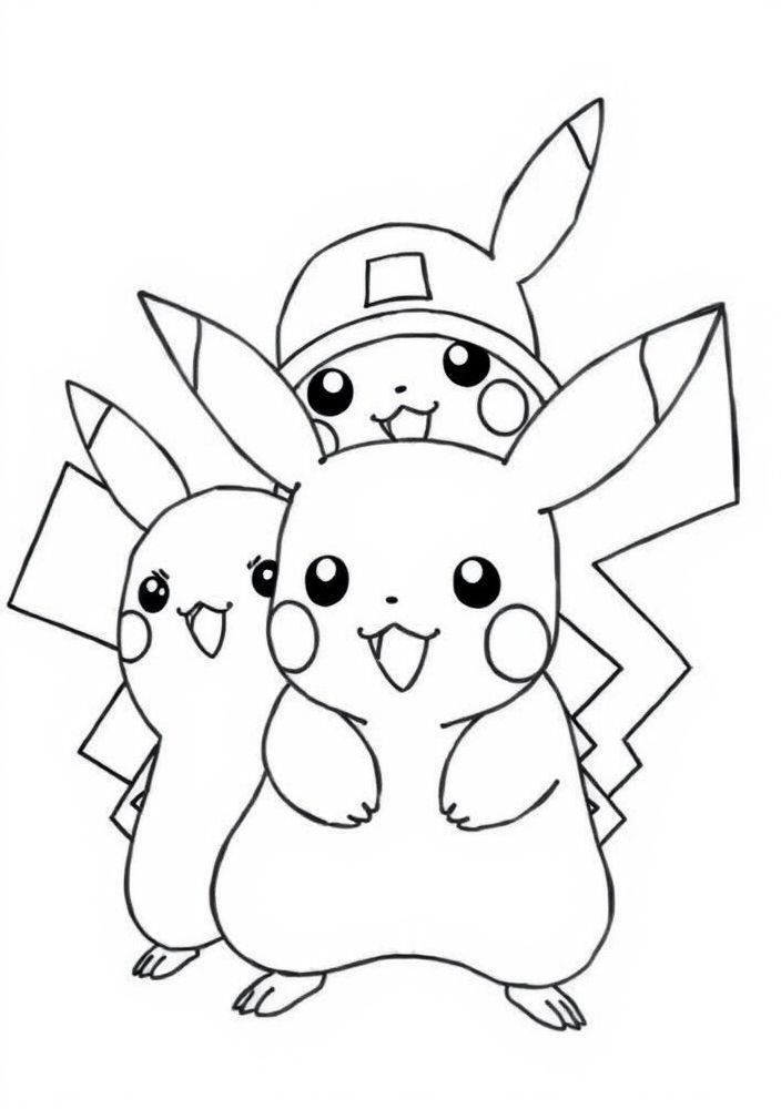 Desenho do Pikachu e seus amigos para colorir