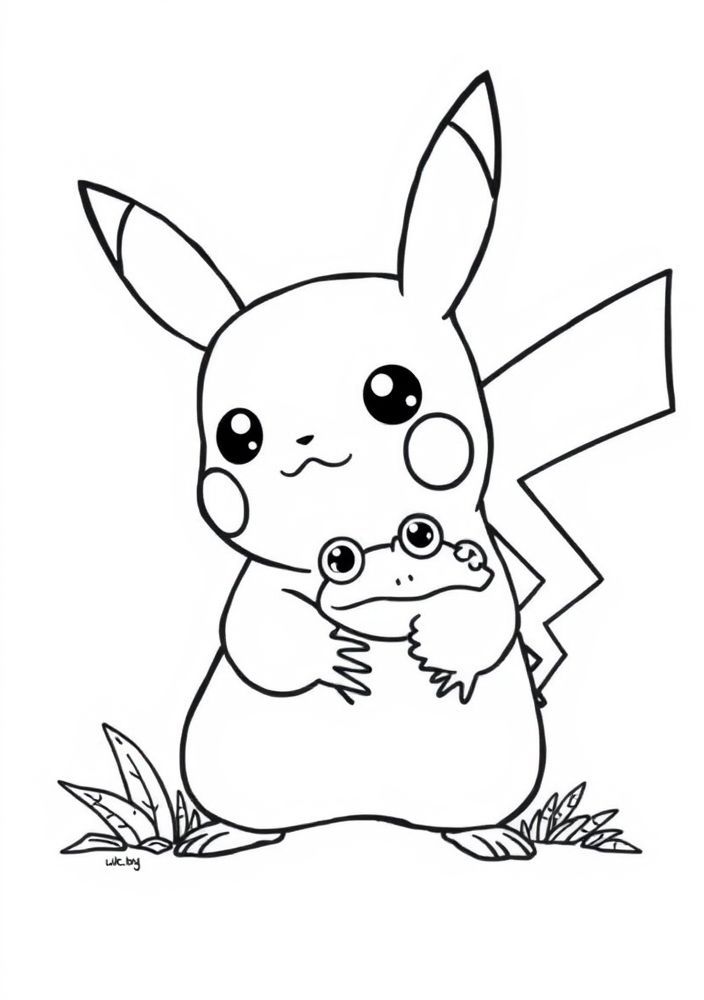 Desenho do Pikachu e um sapo para colorir